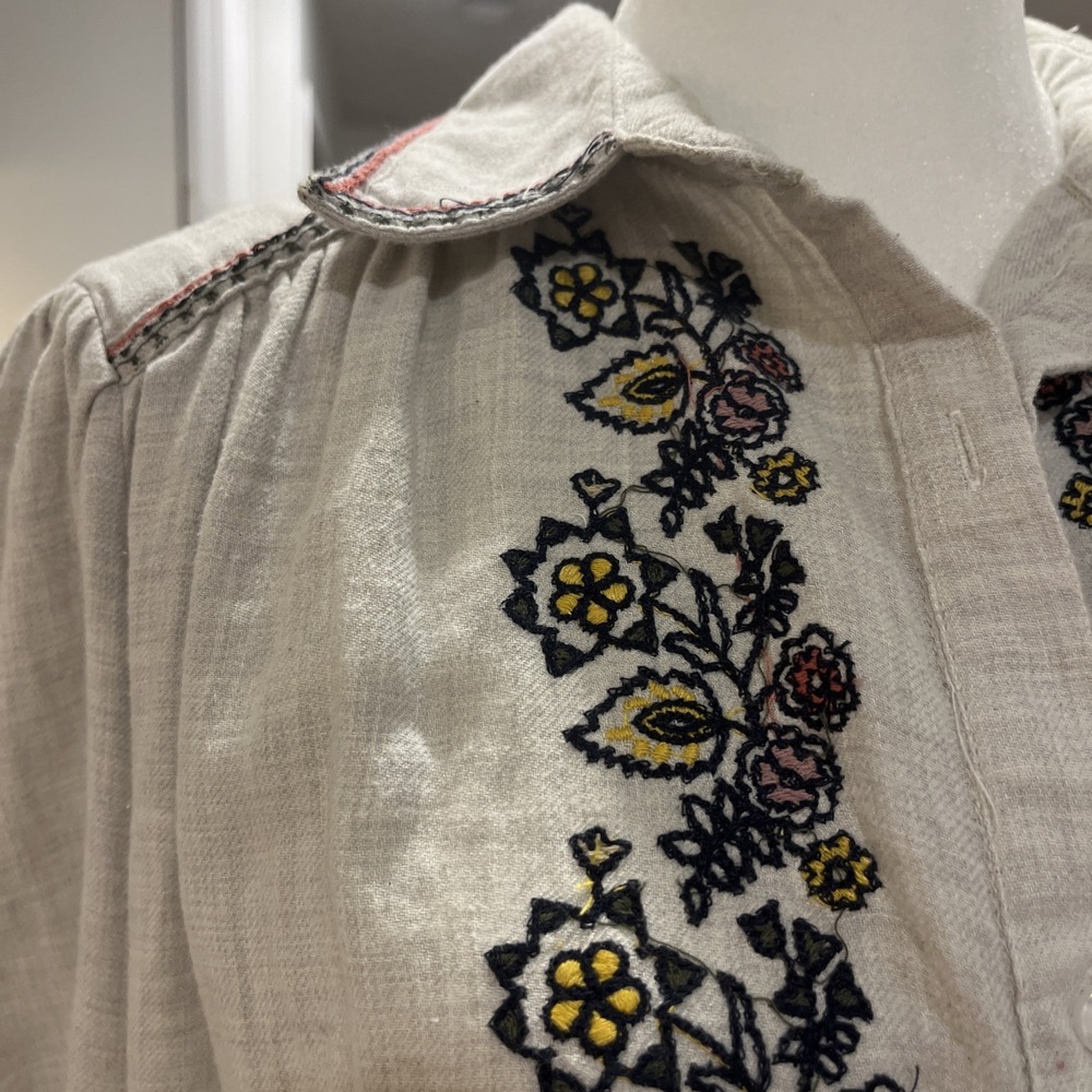 Max Studio Womens Embroidered Shirt Blouse Cotton Floral Prairie Cowgirl Boho LG - Picture 5 of 12